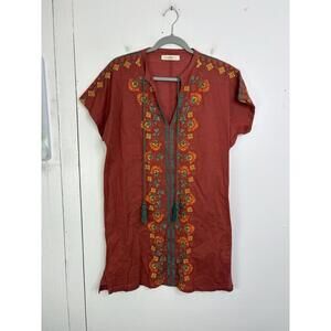 Natural Life Dress Womens Small Embroidered Floral Colorful Light Cotton Boho